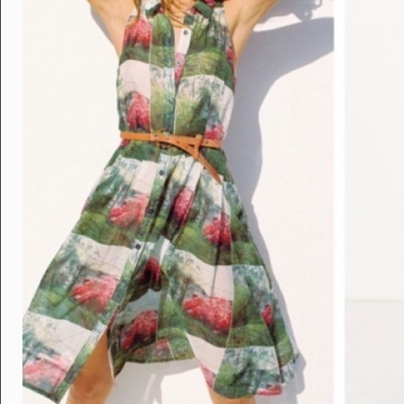 Anthropologie Sara Photography Graphic Floral Printed Silk Dress - Picture 2 of 11